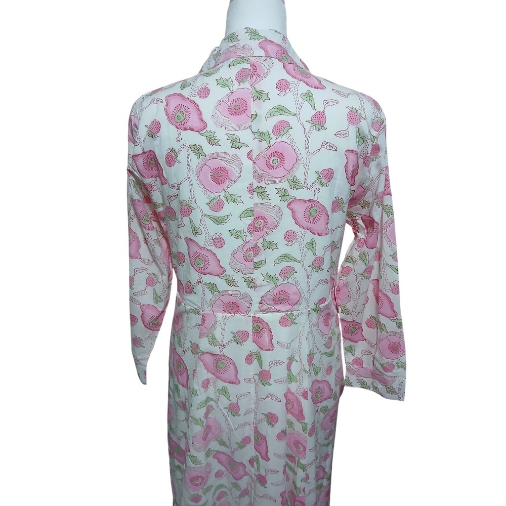 Julia Amory Pink Poppy Strawberry Block Print Cotton Shirt Dress Maxi Medium NWT - Picture 5 of 14